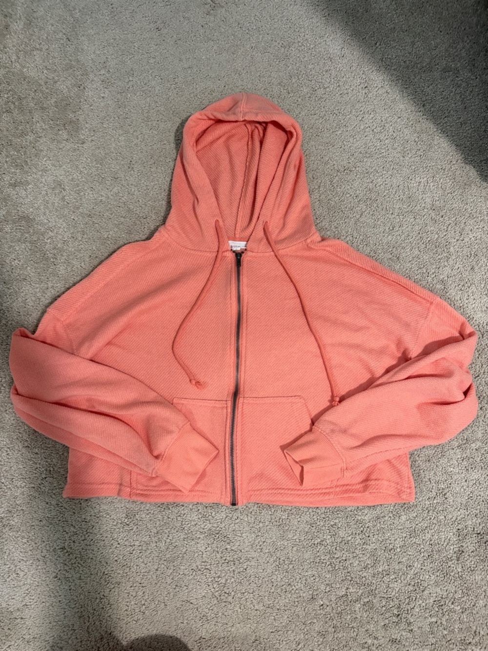 Coral Zip-Up Hooded Sweatshirt cropped
